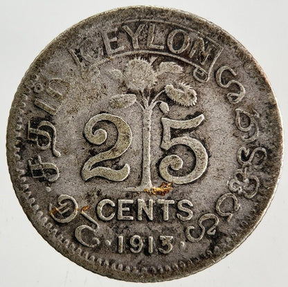 1913 Ceylon 25 Cents Silver Coin | Fine Collectable Grade