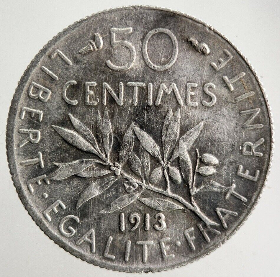 1913 France 50 Centimes Silver Coin | Fine Collectable Grade