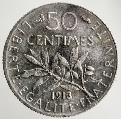 1913 France 50 Centimes Silver Coin | Fine Collectable Grade