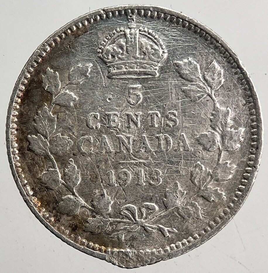 1913 Canada 5 Cents Silver Coin | Fine Collectable Grade | a5444