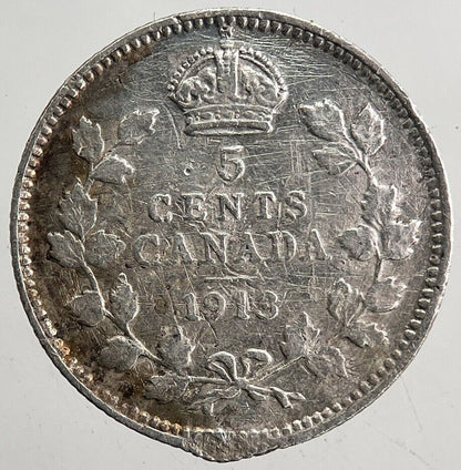 1913 Canada 5 Cents Silver Coin | Fine Collectable Grade | a5444