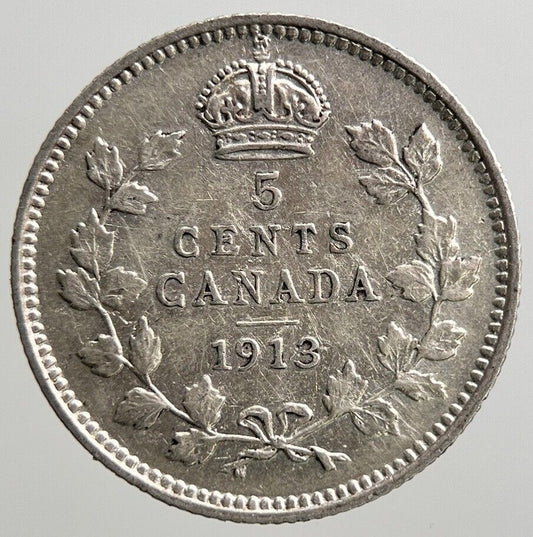 1913 Canadian 5 Cents Silver Coin | Fine Collectable Grade | a2843