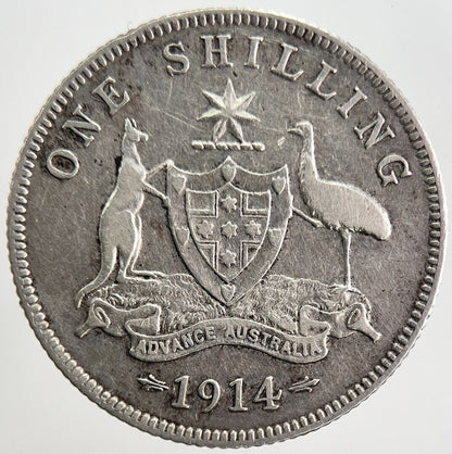 1914 Australia Shilling Silver Coin | Fine Collectable Grade | a1228