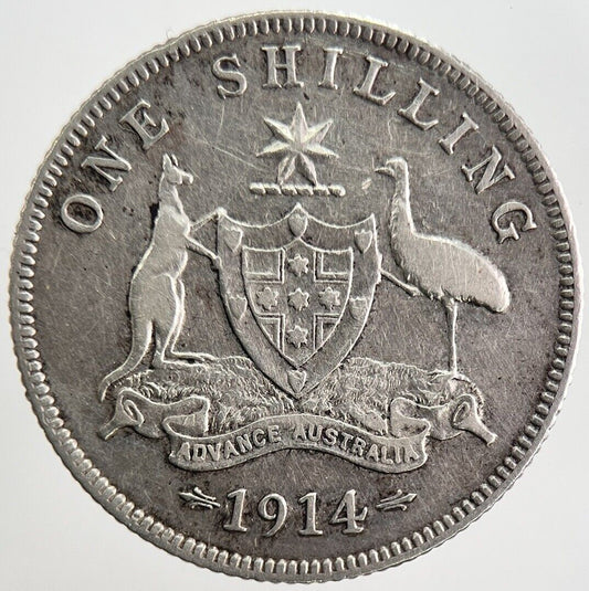 1914 Australia Shilling Silver Coin | Fine Collectable Grade | a1228