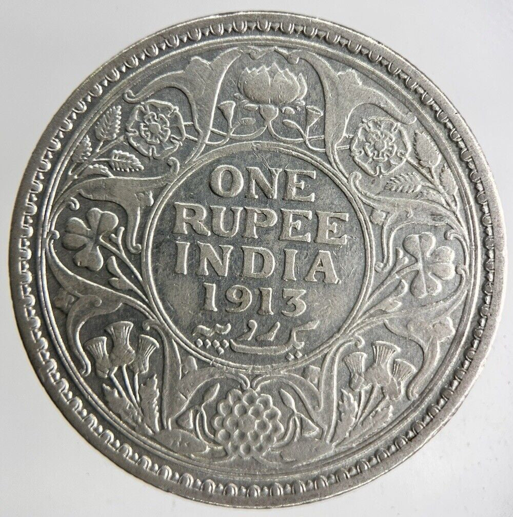 1913 India One Rupee Silver Coin | Fine Collectable Grade