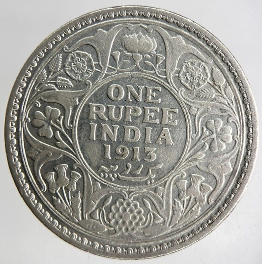 1913 India One Rupee Silver Coin | Fine Collectable Grade