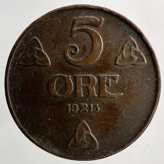 1913 Norway 5 Ore Coin | Fine Collectable Grade