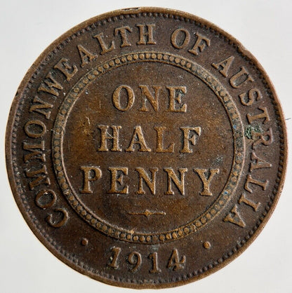 1914 Australia Half-Penny Coin | Fine Collectable Grade