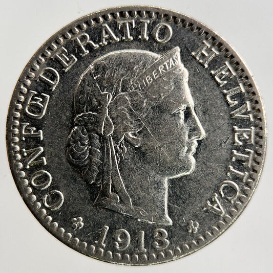 1913 Switzerland Swiss 20 Rappen Coin | Fine Collectable Grade
