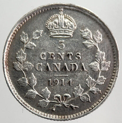 1914 Canada 5 Cents Silver Coin | Very High Grade | a7812