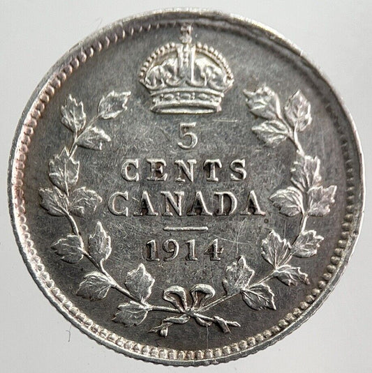 1914 Canada 5 Cents Silver Coin | Very High Grade | a7812