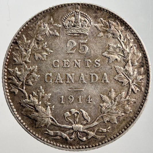 1914 George V Canadian 25 Cents Silver Coin | Very High Grade | a2249