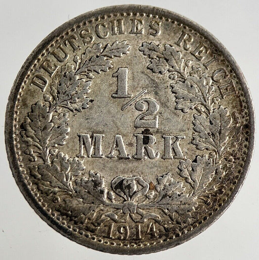 1914 Germany 1/2 Half Mark Silver Coin | Fine Collectable Grade | a8774