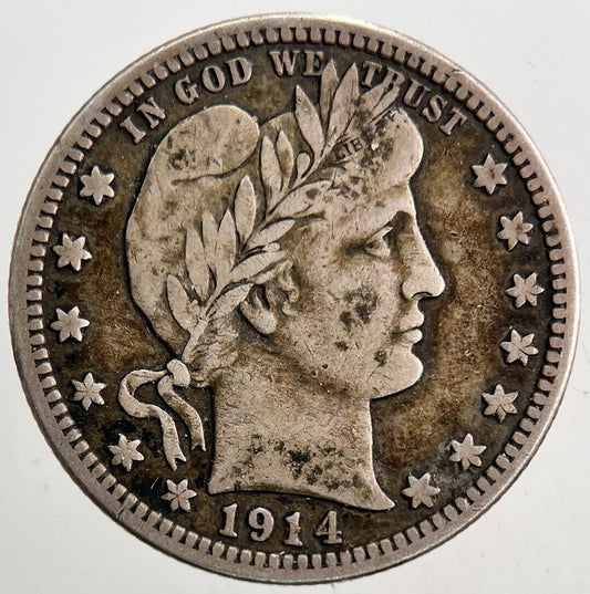 1914 US USA Barber Quarter Silver Coin | Very High Grade | a5484