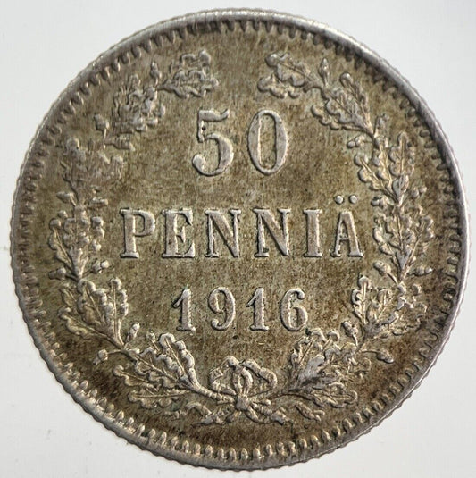 1915 Finland 50 Pennia Silver Coin | Very High Grade | a4852