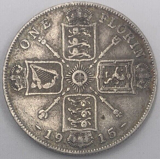 1915 British Florin | Silver Coin | King George V | Collectable Grade | a180