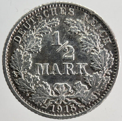 1915 Germany 1/2 Half Mark Silver Coin | Very High Grade | a6279