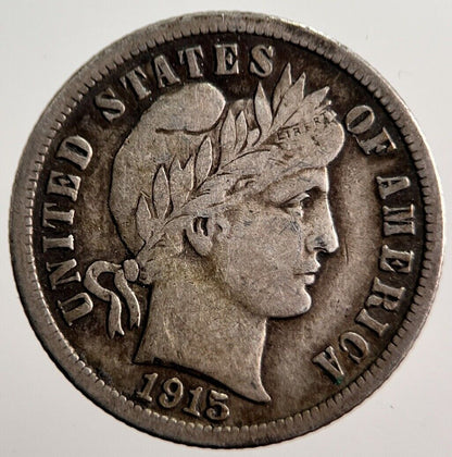 1915 US USA Barber One 1 Dime Silver Coin | Fine Collectable Grade | a2940