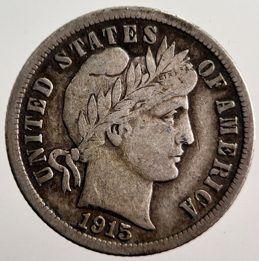 1915 US USA Barber One 1 Dime Silver Coin | Fine Collectable Grade | a2940