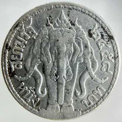 1915 Thailand Large Elephant 1 Baht Silver Coin | Fine Collectable Grade