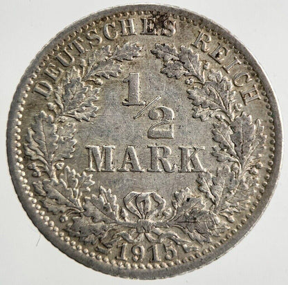 1915 Germany 1/2 Half Mark Silver Coin | Very High Grade