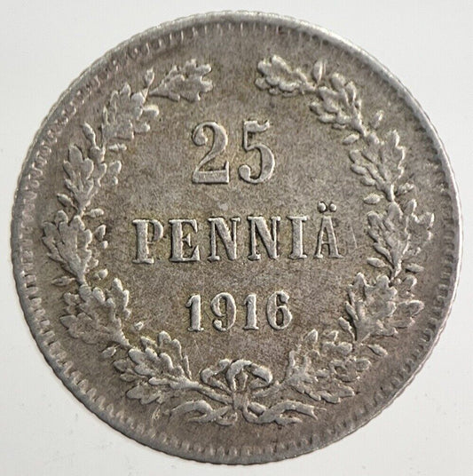 1916 Finland 25 Pennia Silver Coin | Very High Grade | a4861