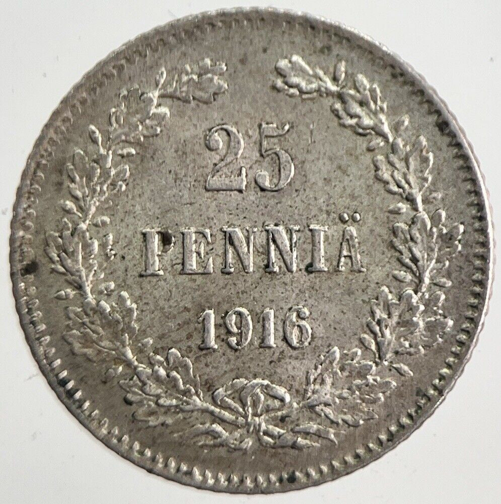 1916 Finland 25 Pennia Silver Coin | Very High Grade | a4864