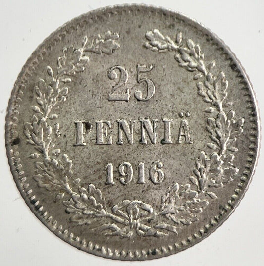 1916 Finland 25 Pennia Silver Coin | Very High Grade | a4864