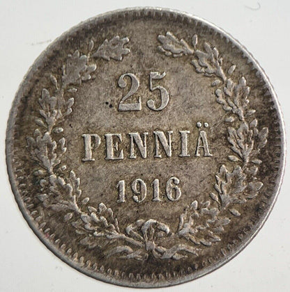 1916 Finland 25 Pennia Silver Coin | Very High Grade | a4862