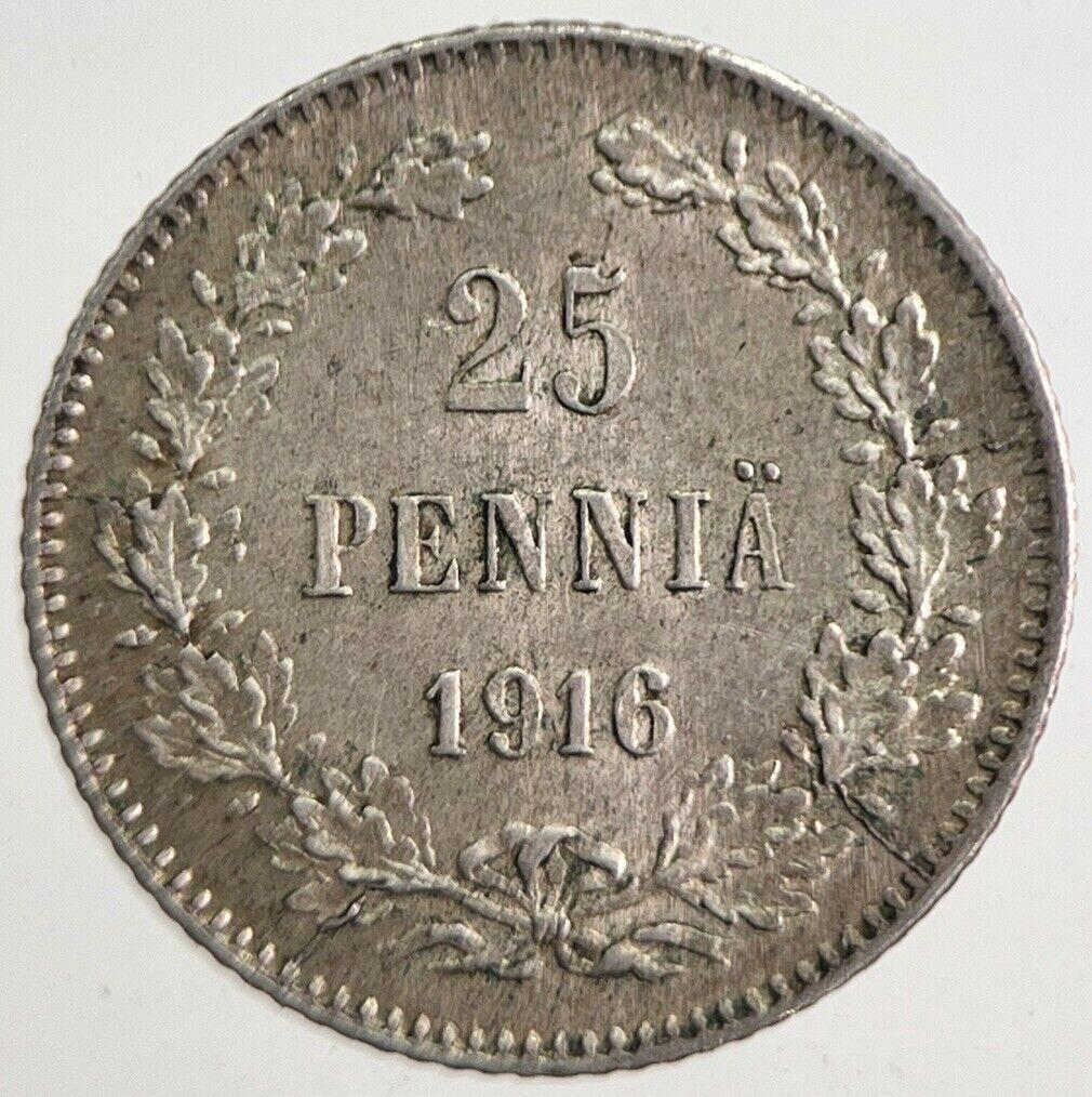 1916 Finland 25 Pennia Silver Coin | Very High Grade | a4860