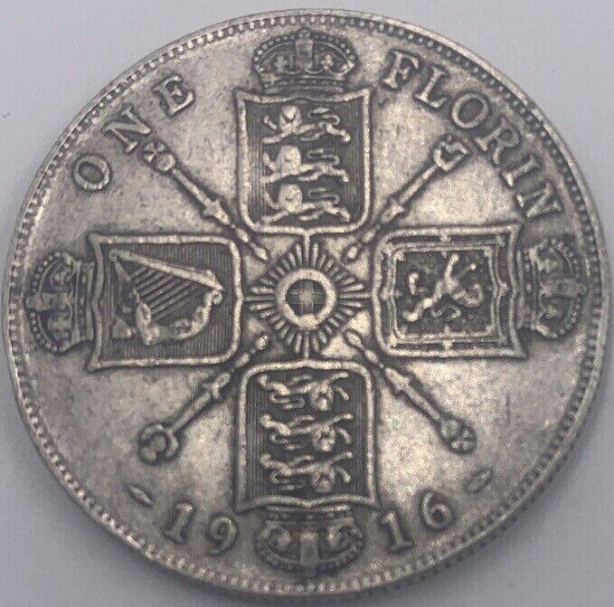 1916 British Florin | Silver Coin | King George V | Fair Grade | a015