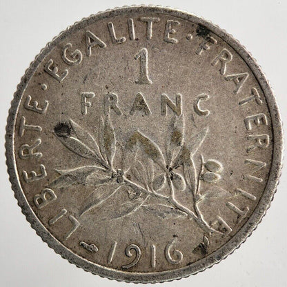 1916 France 1 Franc Silver Coin | Fine Collectable Grade | a6636