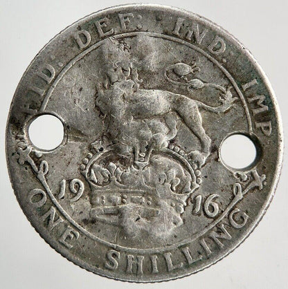 1916 Engraved George V Shilling Silver Coin | Fair Grade