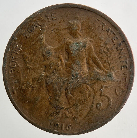 1916 France 5 Cents Centimes Coin | Fine Collectable Grade