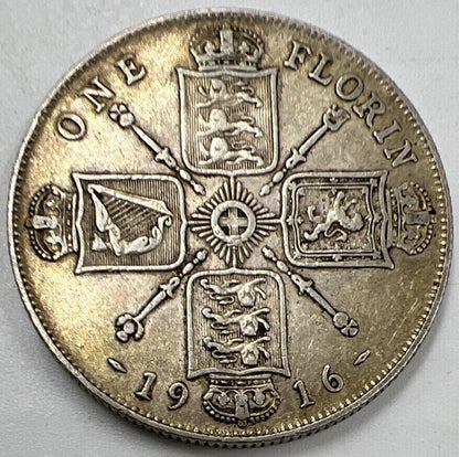 1916 George V Florin | British Silver Coin | Fine Collectable Grade | a1018