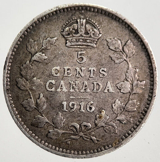 1916 Canada 5 Cents Silver Coin | Fine Collectable Grade | a7814