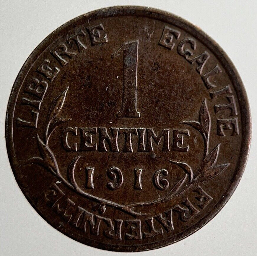 1916 France Republic 1 Un Centime Cent Coin | Fine Collectable Grade