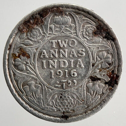 1916 2 Annas India Silver Coin | Fine Collectable Grade