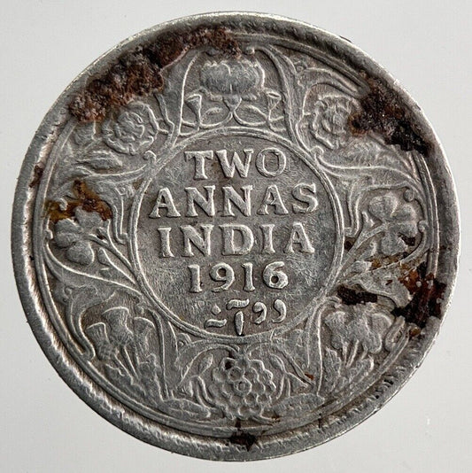 1916 2 Annas India Silver Coin | Fine Collectable Grade