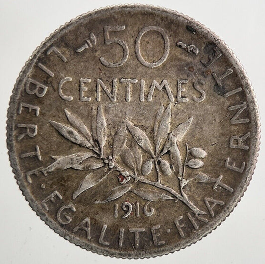1916 France 50 Centimes Silver Coin | Fine Collectable Grade