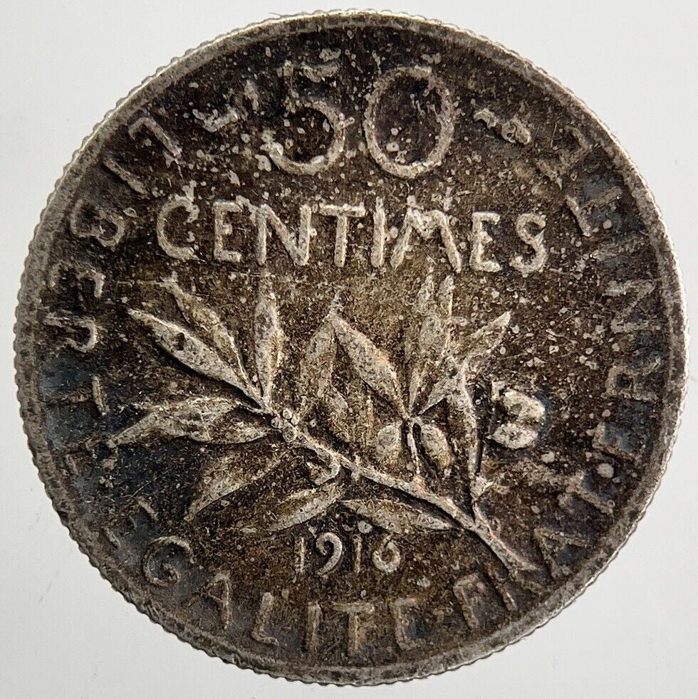 1916 France 50 Centimes Silver Coin | Fine Collectable Grade
