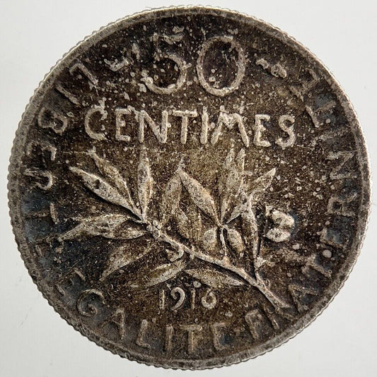 1916 France 50 Centimes Silver Coin | Fine Collectable Grade