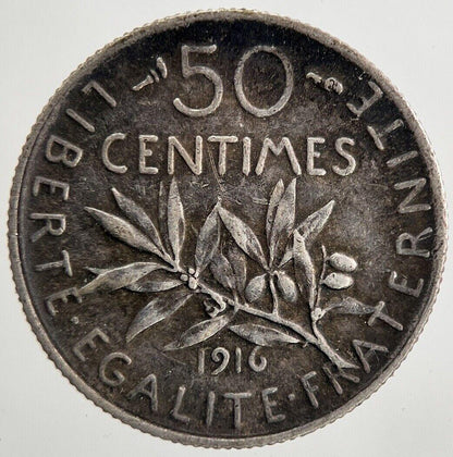 1916 France 50 Centimes Silver Coin | Fine Collectable Grade