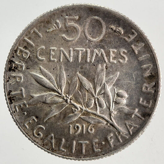 1916 France 50 Centimes Silver Coin | Very High Grade