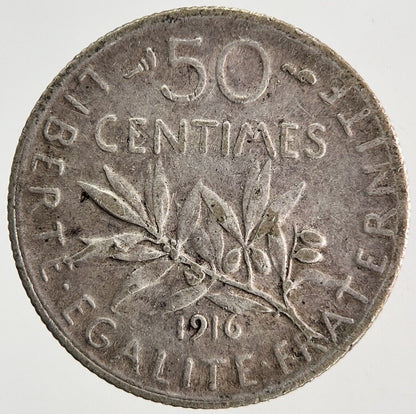 1916 France 50 Centimes Silver Coin | Fine Collectable Grade