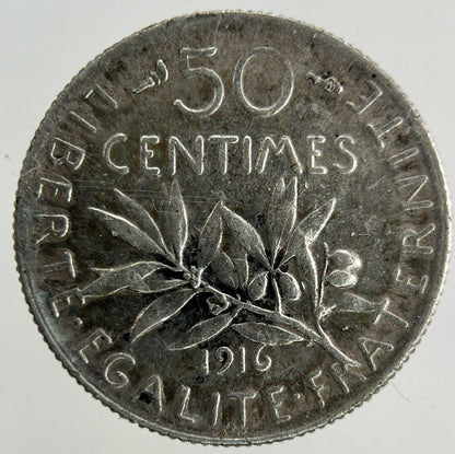 1916 France 50 Centimes Silver Coin | Fine Collectable Grade