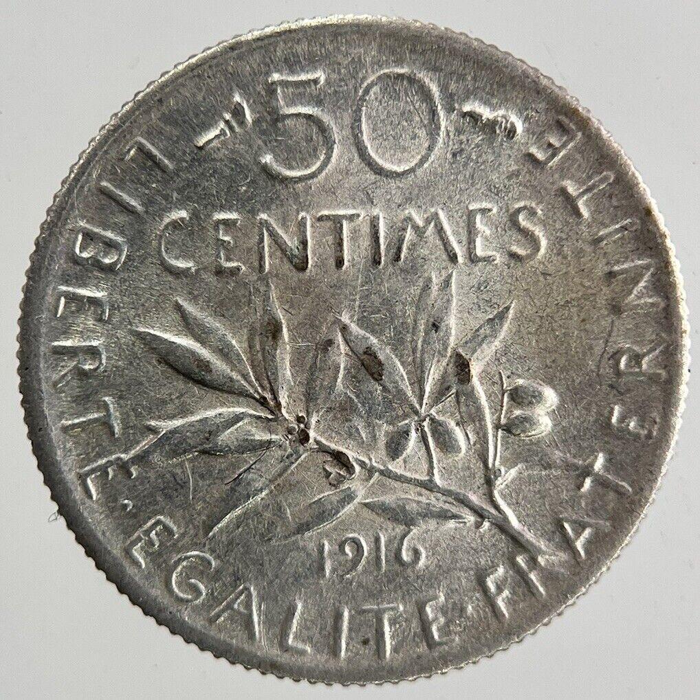 1916 France 50 Centimes Silver Coin | Fine Collectable Grade