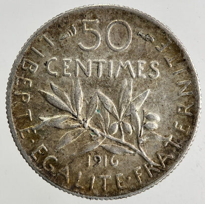 1916 France 50 Centimes Silver Coin | Fine Collectable Grade