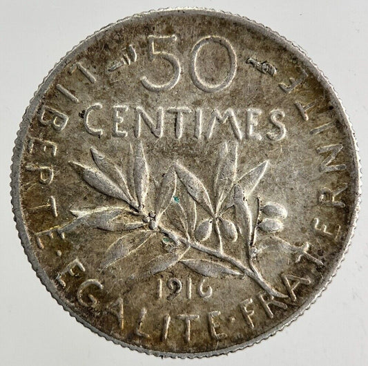 1916 France 50 Centimes Silver Coin | Fine Collectable Grade