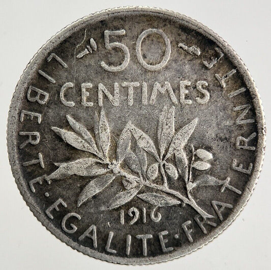 1916 France 50 Centimes Silver Coin | Fine Collectable Grade